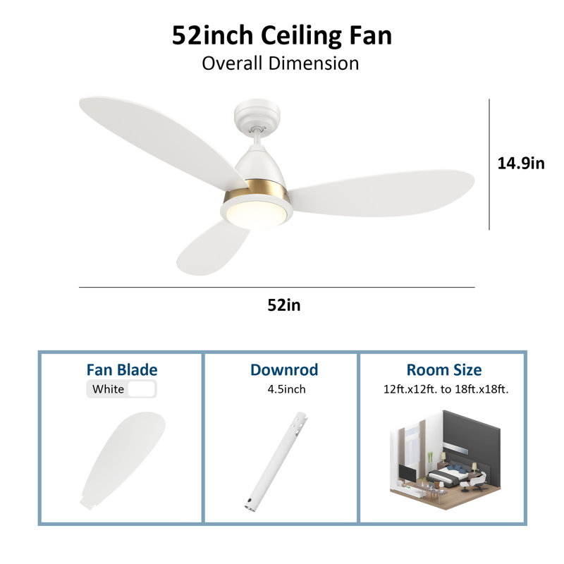 Elazar 52'' Ceiling Fan with LED Lights, White