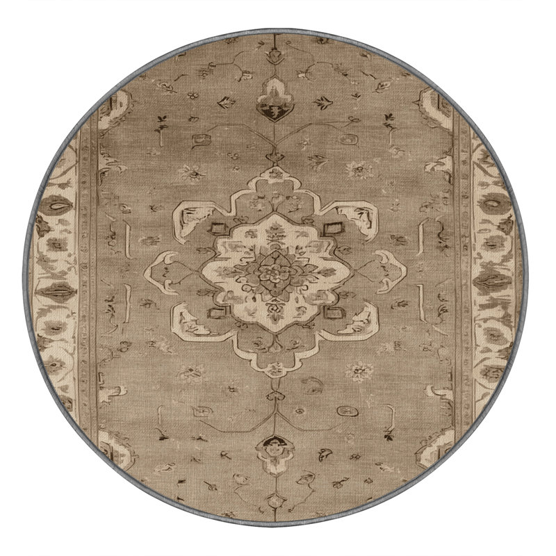 Tapis gris Tabriz lavable à la machine, Rond 6 pi