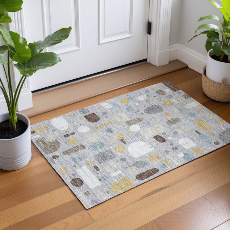 Tapis Mid-Century moderne lavable à la machine intérieur / extérieur Jourdan ACN2393, Rectangle 1 pi 8 po x 2 pi 6 po