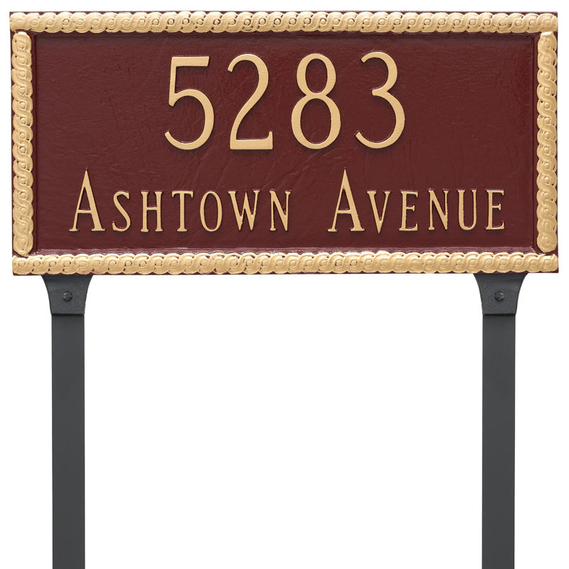 Plaque d'adresse rectangulaire à deux lignes avec piquets Harrison, Oui, Chocolat / Argent