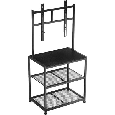 Petit meuble télé de coin avec tablettes de rangement pour la chambre à coucher du salon, meuble télé universel avec support, tablette de table de campagne noire pour petits espaces