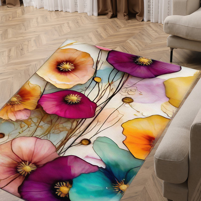 Chic Non-Woven Soft Type Printed Rug Featuring Intricate Floral and Geometric Design Ideal for Elevating Your Home Decor Aesthetics