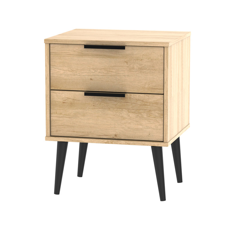 Fully Assembled Euart 2 Drawer Bedside Table, Black/Nebraska Oak