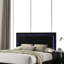Grand lit contemporain noir piano avec tête de lit à DEL - Cadre de lit à finition UV