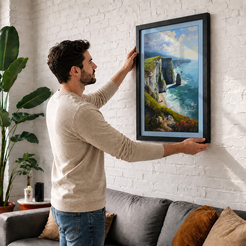 Solitary Cliffs Coastal - Framed Print, A3 - 42.0 x 29.7 cm, Walnut