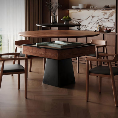 Mid-Century Fully Automatic Silent Roller Coaster Mahjong Dining Table with Built-In Lazy Susan for Chinese Rules