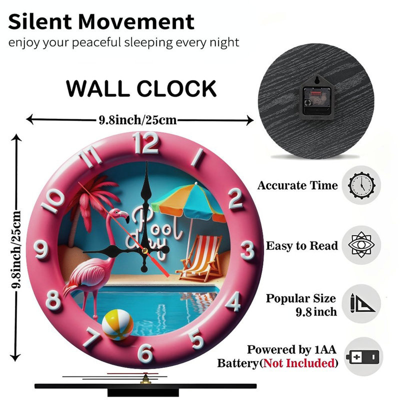 Horloge de piscine avec flamant rose