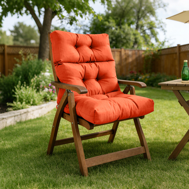 Outdoor High Back Chair Cushions, 44" X 21" X 4" Tufted Adirondack Chair Cushions, Water Resistant Patio Furniture Cushions For Garden Rocking Chair,Orange