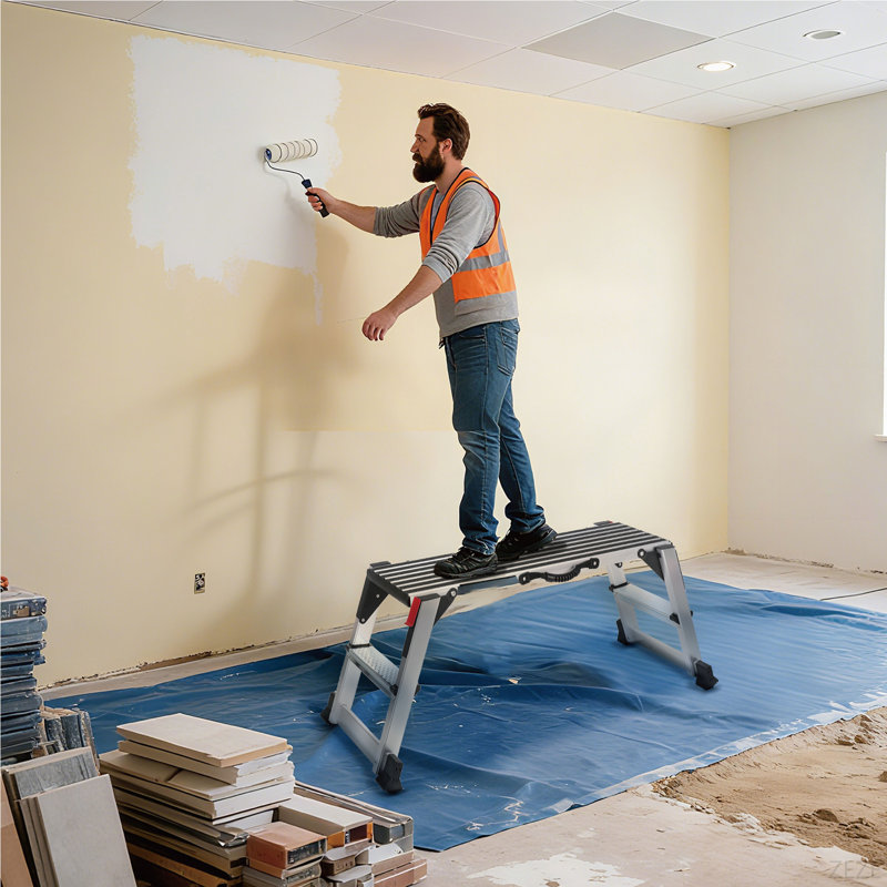 Plateforme de travail pliante, échelle de tabouret en aluminium pour cloison sèche, banc de travail robuste de 660 lb avec pieds antidérapants, idéal pour laver les véhicules, nettoyer, peindre, décorer