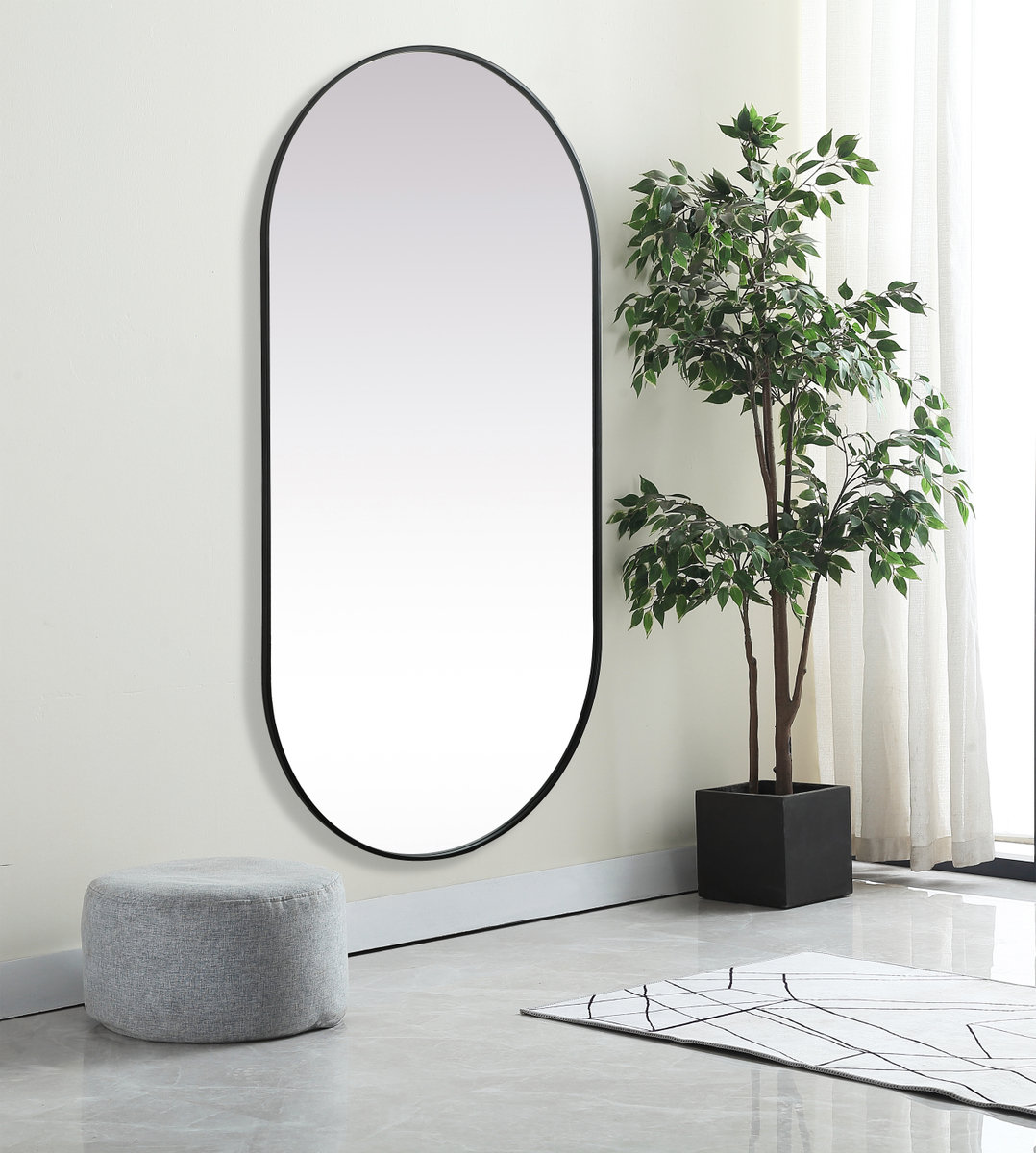Elington Metal Oval Mirror, 72"  x 36", Black