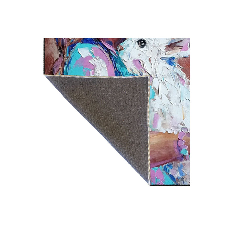Rabbit Patterned Woven Base Washable Rug, Runner 3'3" x 6'7" Rug Pad Included