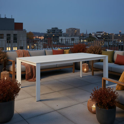 Scheer 86 In. Powder Coated Metal Rectangle Outdoor Dining Table With Sintered Stone Table Top