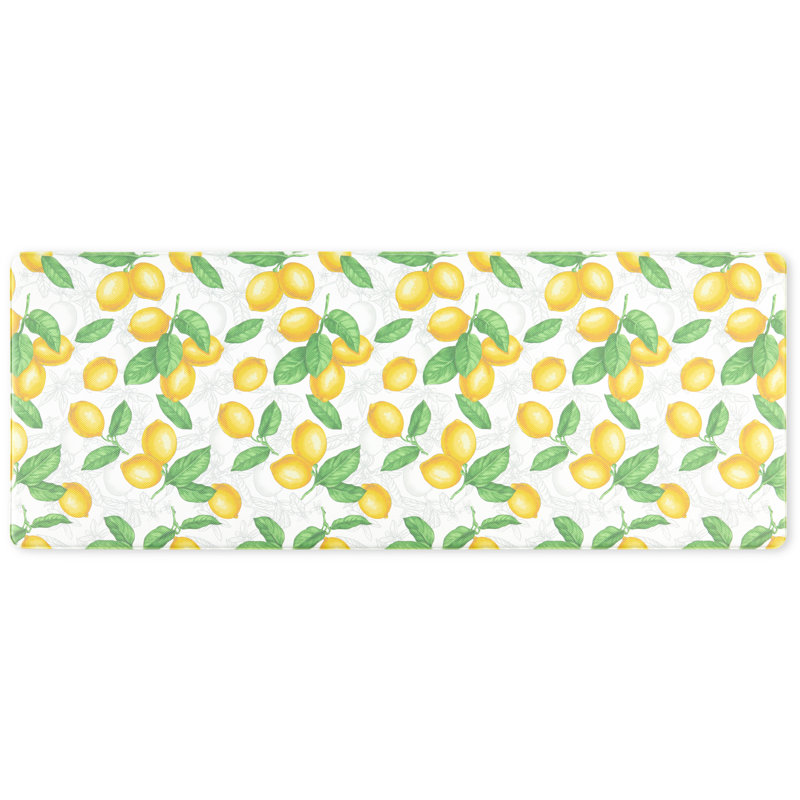 White and Yellow Lemon Print Anti-Fatigue Kitchen Mat