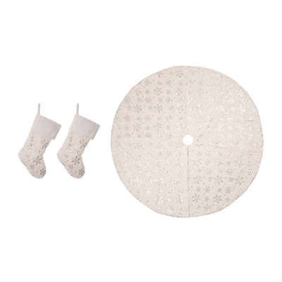 Ensemble de 3 2 bas blancs en peluche avec des bas de Noël flocon de neige et une jupe d'arbre