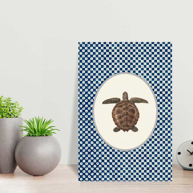 Shibori Sea Turtle Peaceful Serene Traditional Turtle Coastal Nature Wall Art Print 1 Piece Wrapped Canvas Wall Art