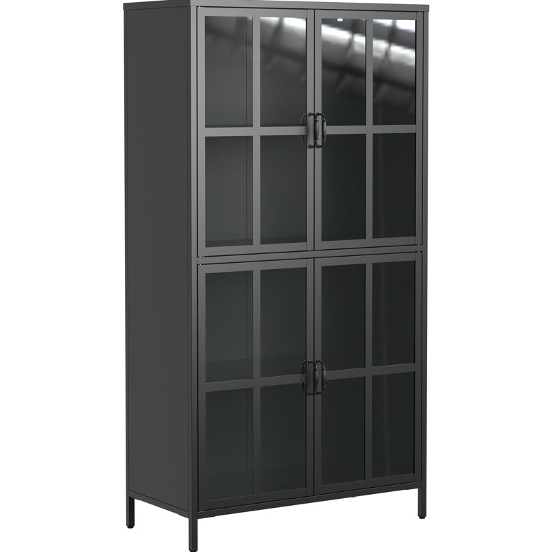 Armoire de rangement en métal avec portes en verre trempé, stable, pour la chambre à coucher, finition antique, tablettes spacieuses, salles à manger stables