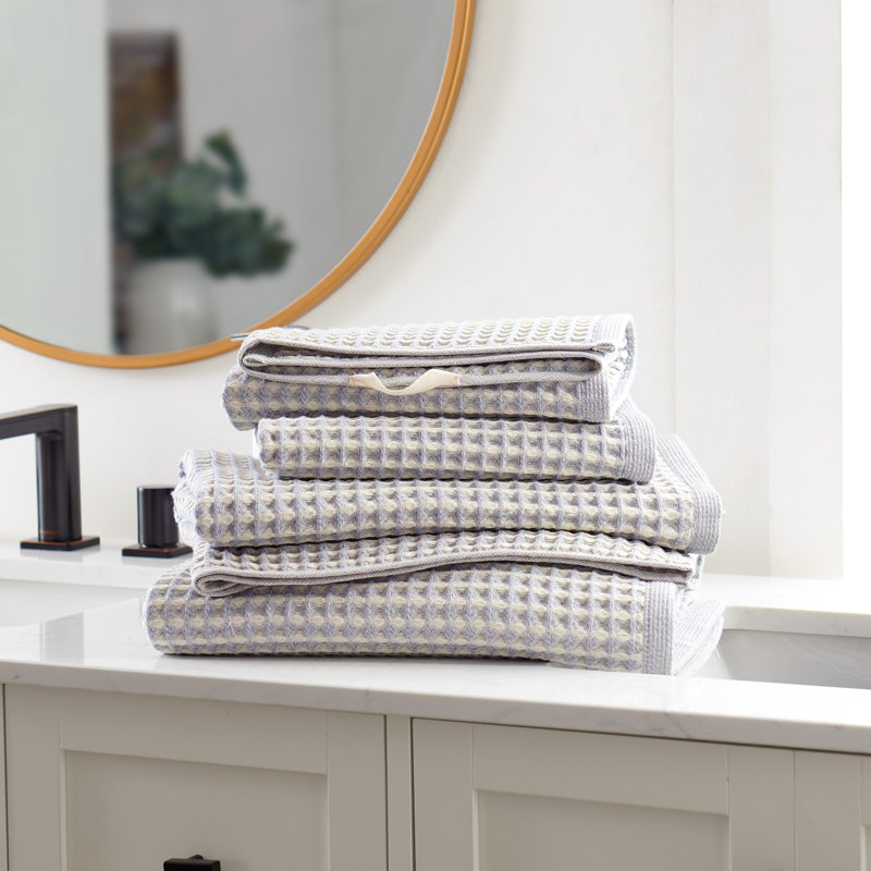 DKNY Pure Yarn Dyed Waffle Unbleached Cotton Bath And Hand Towel 4-Piece Set Natural, Blue