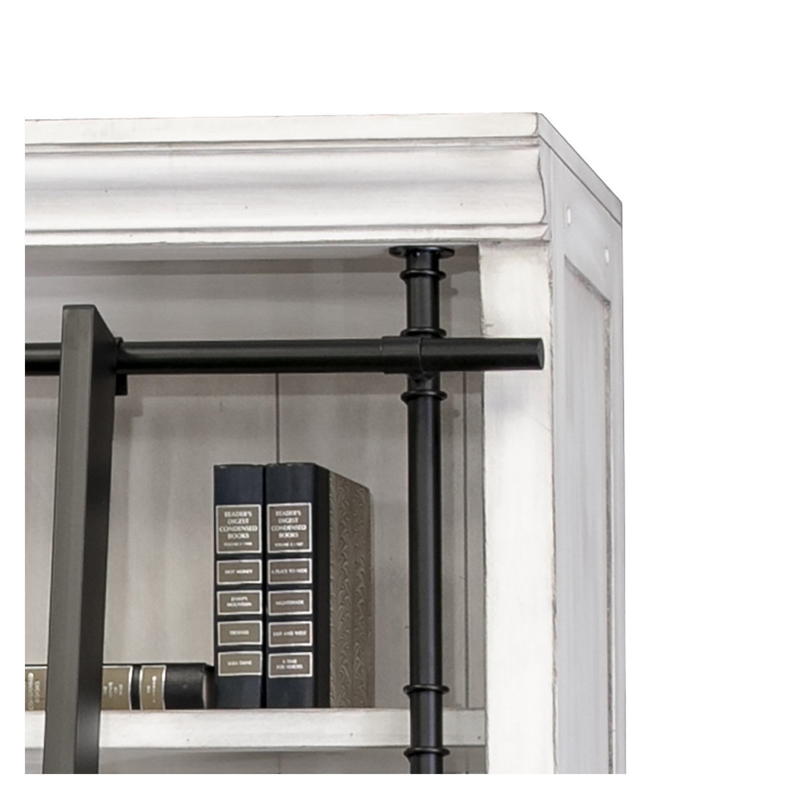 Lorna Rustic 94" Tall Bookcase Wall With Ladder, Storage Organizer, Display Shelf For Office, Fully Assembled, White