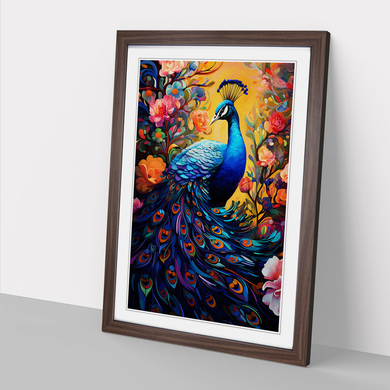 Peacock Neo-Plasticism - Framed Print, 64cm H x 46cm W x 2" D, Walnut Framed