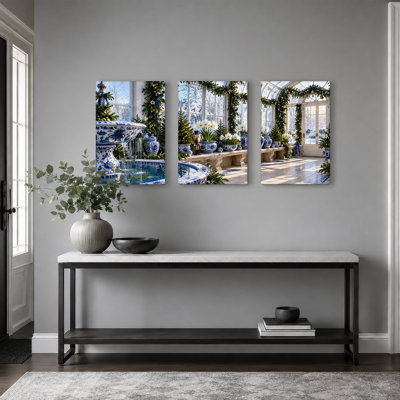 " Blue And White Fountain Nutcracker In Christmas " 3 Piece Art