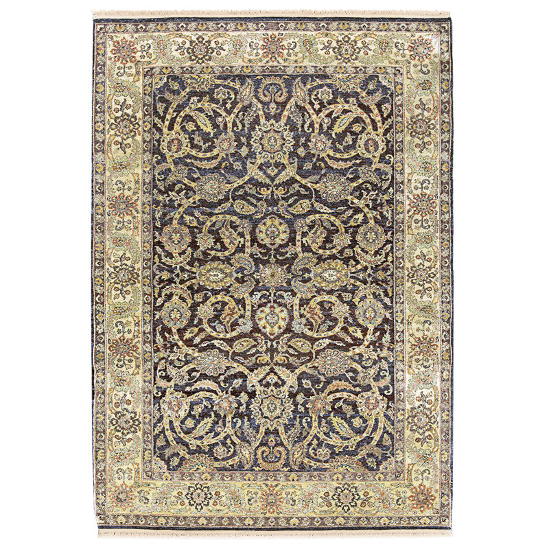 Hand Knotted Wool Area Rug in Black And Gold