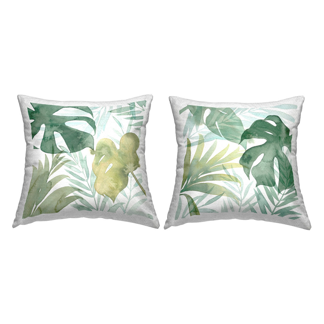 Tropical Green Leaves Pattern 2 Piece Outdoor Printed Pillow Set by Grace Popp (Set of 2) Stupell Industries