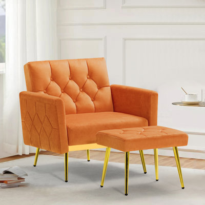 Zianny Velvet Accent Chair with Ottoman