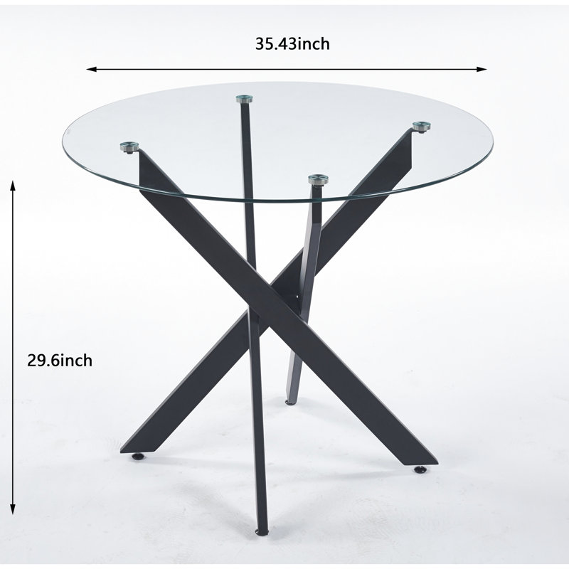 Table de salle à manger moderne noire avec pieds croisés en métal et verre trempé lisse, hauteur 28,33 po, réglable pour la cuisine, plateau en verre simple à assembler, différentes pièces, 40,56 lb, assemblage rapide