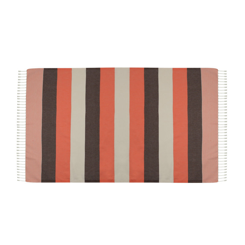 Serviette de plage 100% coton Clery, Corail / écru / Noir