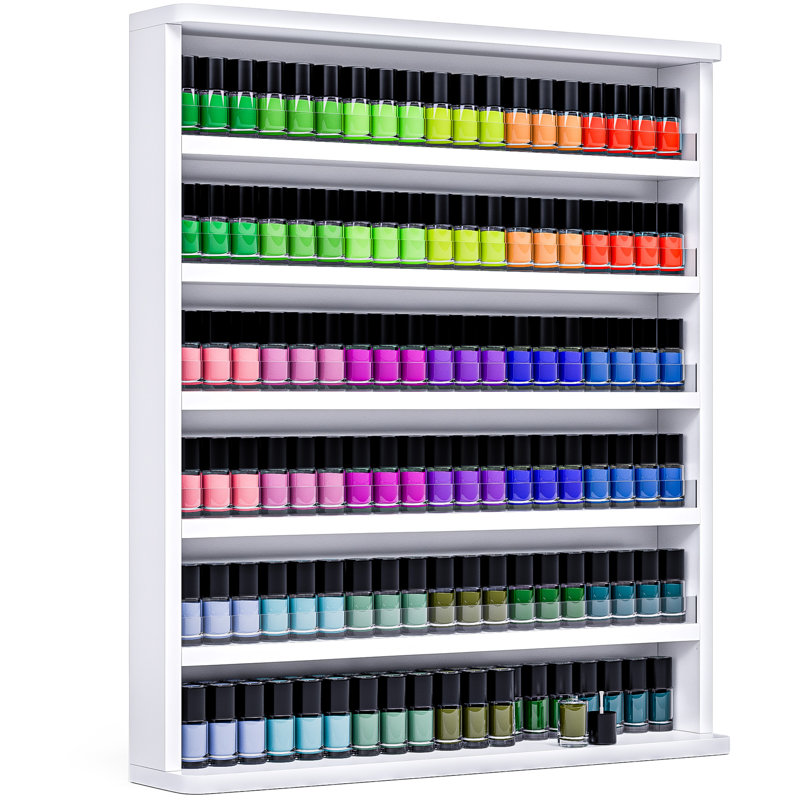 Wood Nail Polish Rack, Wall Mount Nail Polish Organizer,6 Layers Nail Salon Storage Display Shelves Perfume Bottles Essential Oil Lipsticks Skincare Holder w/Acrylic Baffle,Cosmetic Organisers (white)