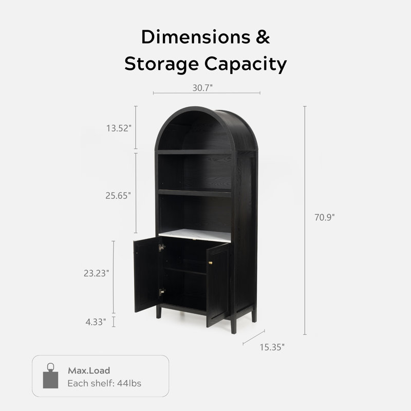 70.9"H*30.7"W 3-Tier Book Cabinet Storage Bookcase, Black