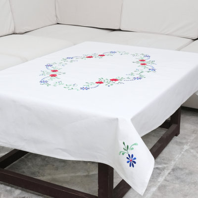 Hand Embroidered Thick Cotton Table Cover – Multicolor Floral Print Decorative Tablecloth for Dining Table & Home Décor