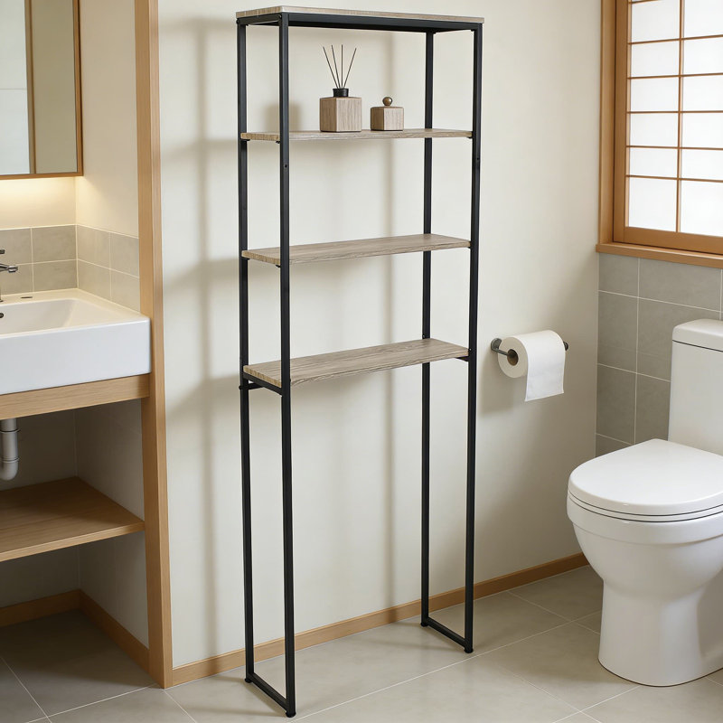 Étagère de rangement au-dessus de la toilette, organisateur de salle de bain à 4 niveaux avec tablettes ouvertes et structure en fer robuste, maximise l'espace vertical pour les serviettes et les articles de toilette