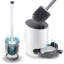 Toilet Brush With Drainage Holder Set,Flex Silicone Anti-Clog Anti-Drip Brush Head, White/Grey Colour With Stainless Steel Handle, 2-Pack With Diatomite Drying Pad