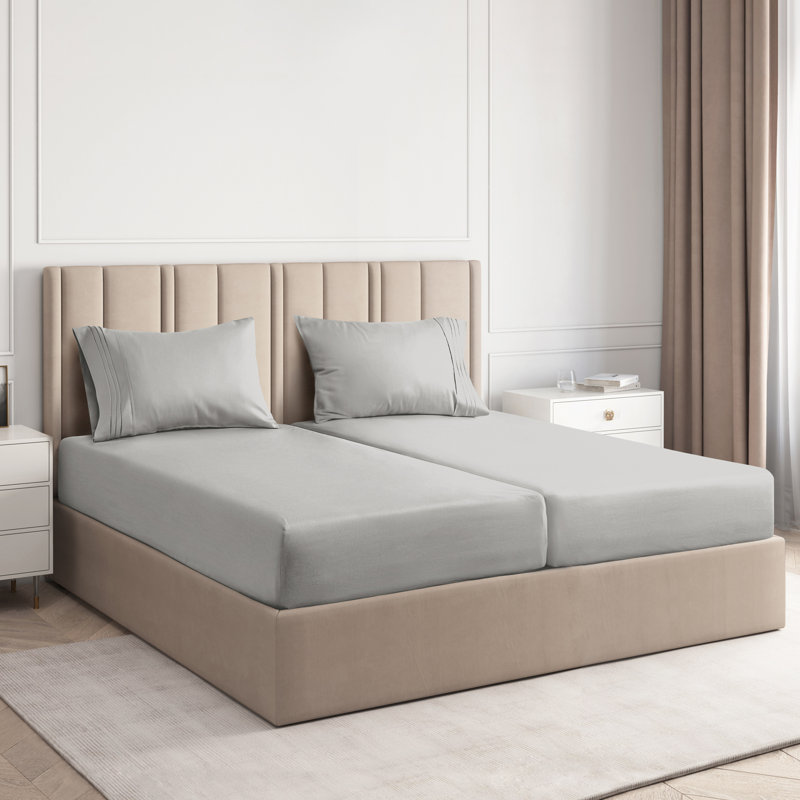 Extra Deep Pocket Sheet Set, Cooling & Breathable Bed Sheets, Soft Hotel Luxury Bedding, Fits 18–24 Inch Mattress, Light Gray