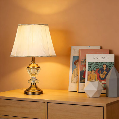 Lampe de table de style Mid-Century avec abat-jour en tissu, lampe de table de chevet en métal, petite lampe de bureau à base E27 pour chambre à coucher, salon, bureau, lecture et coiffeuse