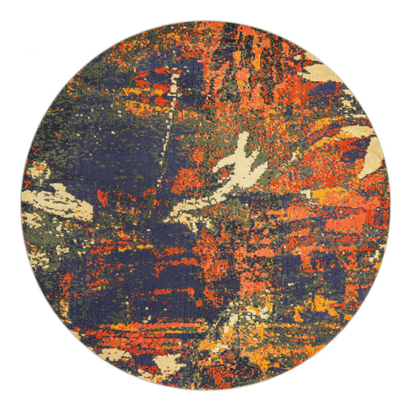 Ansela Washable Abstract Indoor Rug, Round 7'10"