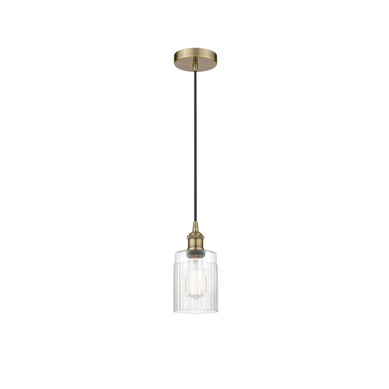 Luminaire suspendu cylindrique à 1 lumière Kamena, Laiton antique, Transparent