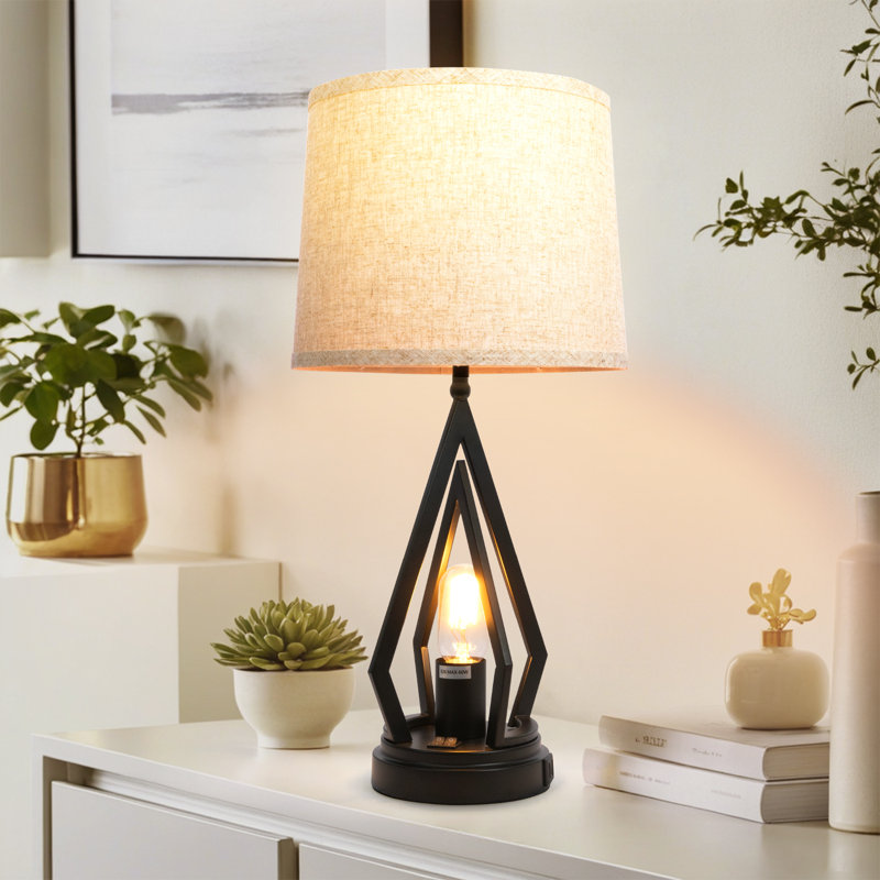 Lampe de table 23 po Rhombic Vintage avec ports USB et base en métal