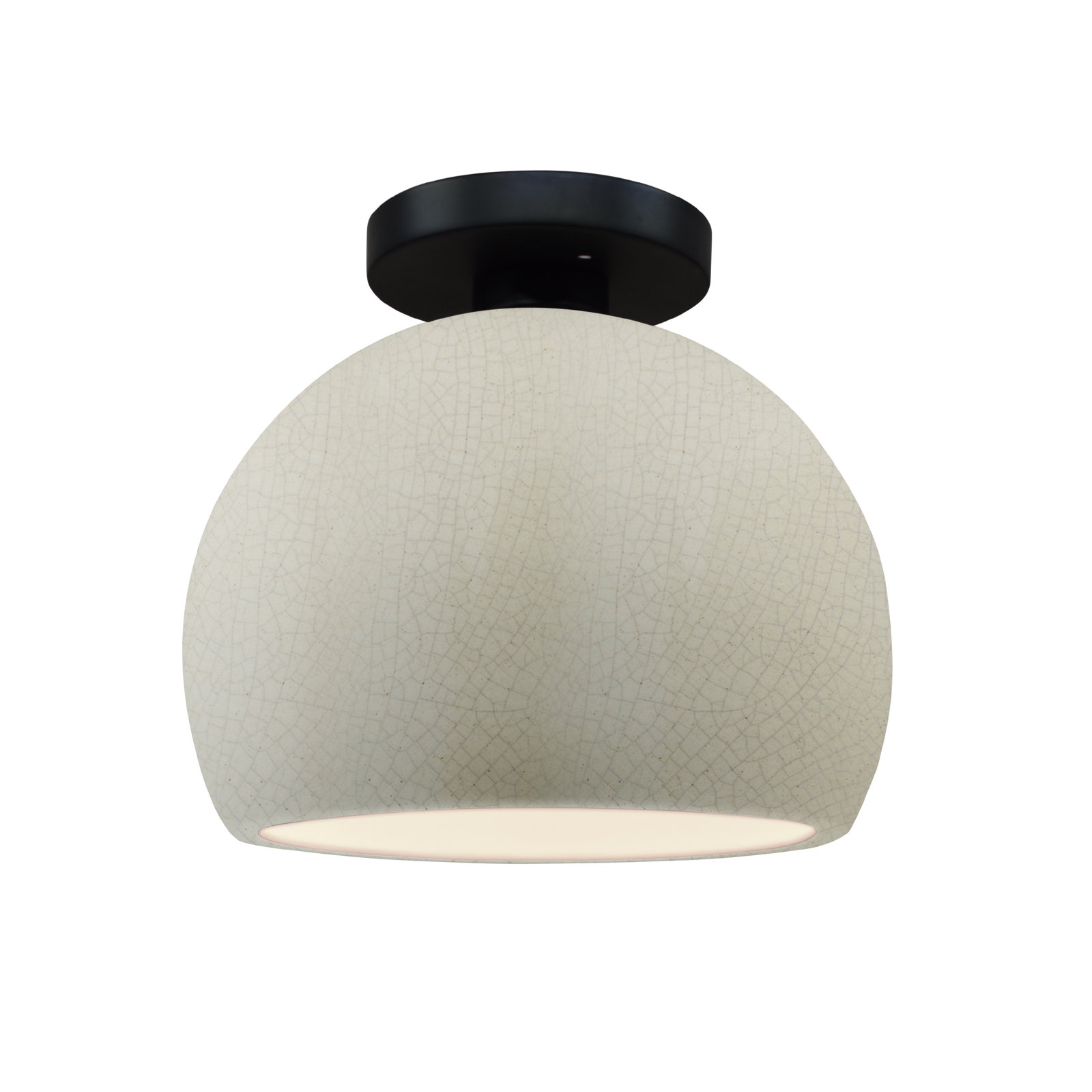 Single Light Ceramic LED Semi Flush Mount, 7" H x 7" W x 7" D, White Crackle, Matte Black
