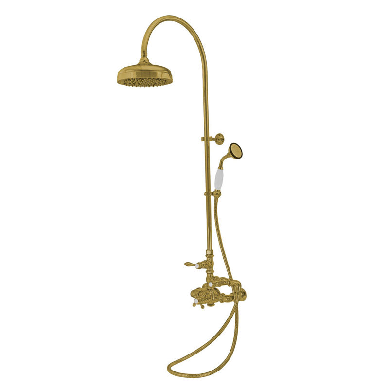 Exposed Thermostatic Shower System 36" Wall Mounted with 1.75 GPM Handshower and Lever/Cross Handle, Supercoat Brass