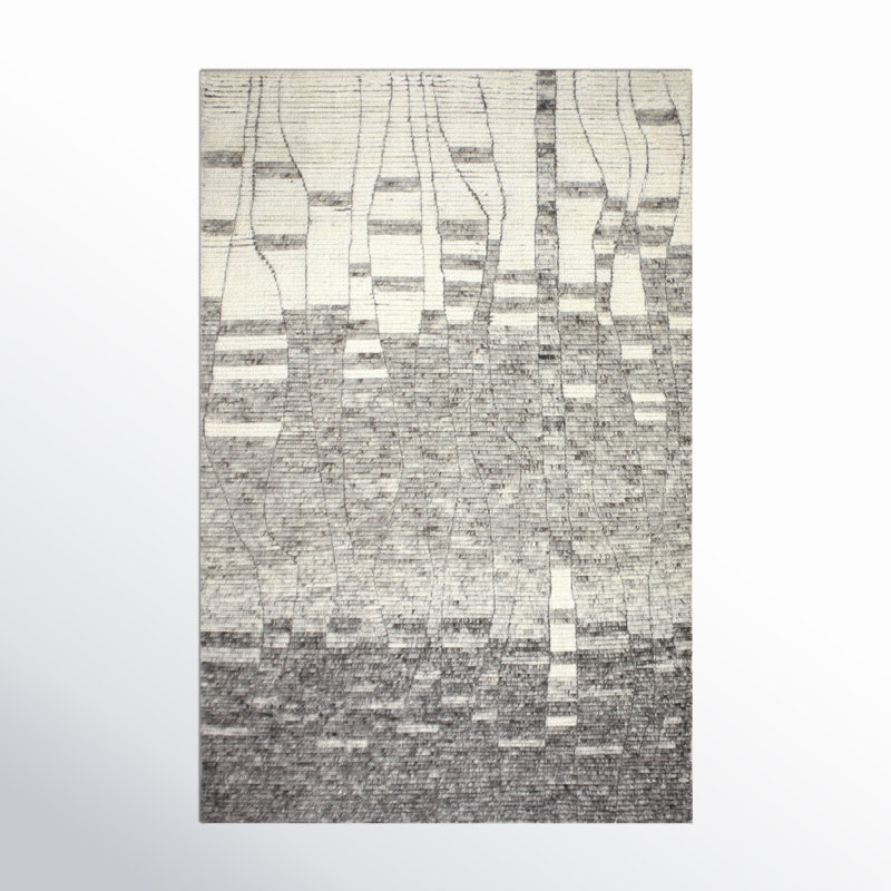 Elmsford Rectangle Abstract Handmade Wool Area Rug in Ivory/Gray, Rectangle 3'6" x 5'6"
