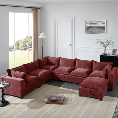 117”W Modern Corduroy Modular Sectional Sofa