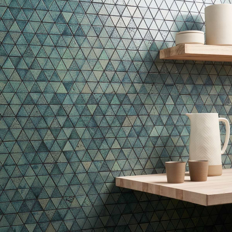 Bushwick 2" Triangle Glossy Lava Stone Mosaic Tile, Green