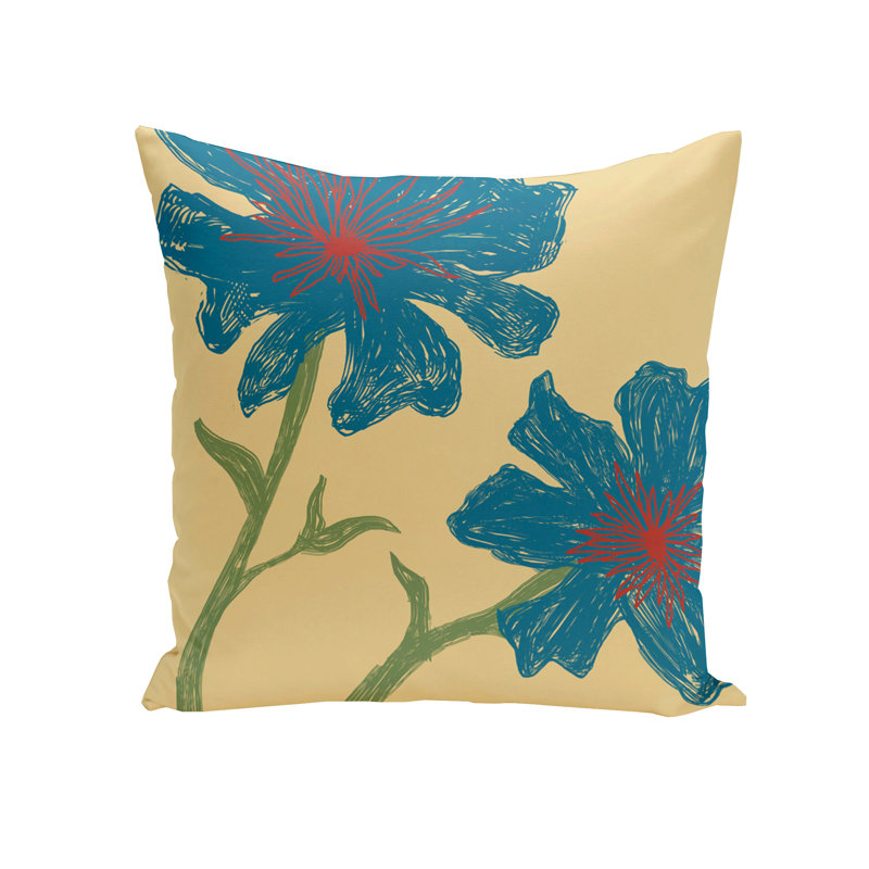 Floral Reversible Throw Pillow, 16"x16", Blue