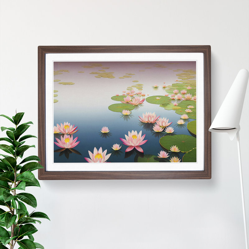 Adorable Water Lily Pond - Single Picture Frame Print, 46cm H x 64cm W x 2cm D, Walnut Framed