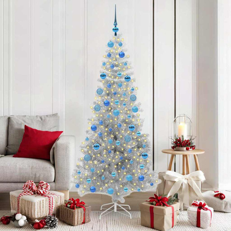 vidaXL Christmas Tree with 150 LEDs with Stand Silver PET, 5.91 ft