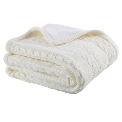Lavish Home 80"x60" Cable Knit Throw Sherpa Blanket for Couch, Sofa, or Bed - Soft and Cozy Fleece Knitted Throw Blanket (Ivory)