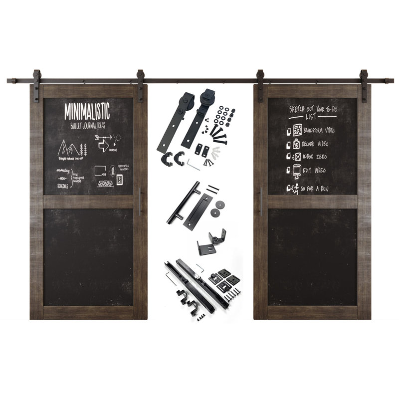 Portes de grange non assemblées et finies à deux panneaux 32 po x 80 po Homber Ebony, 32 po x 80 po