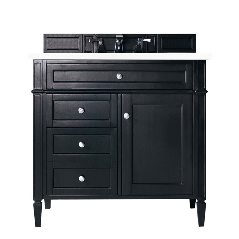 Brittany 36'' W Single Vanity, Black Onyx, White Zeus, 8" Widespread
